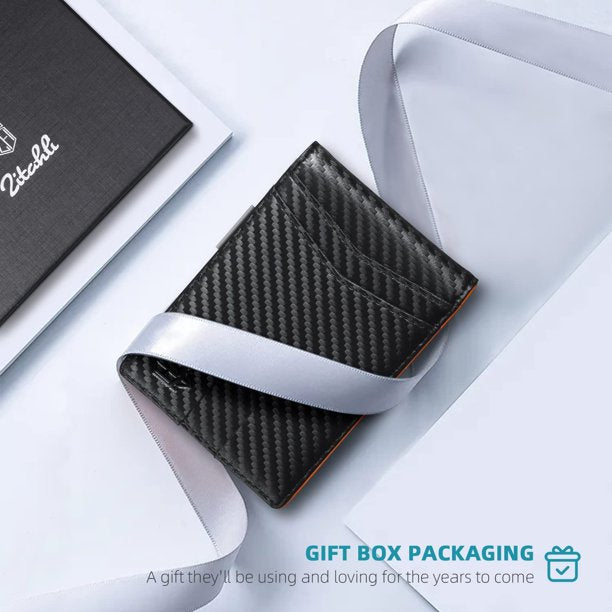 Wallet for Men Slim, Genuine Leather RFID Blocking Credit Card Holder w/ Money Clip, Black