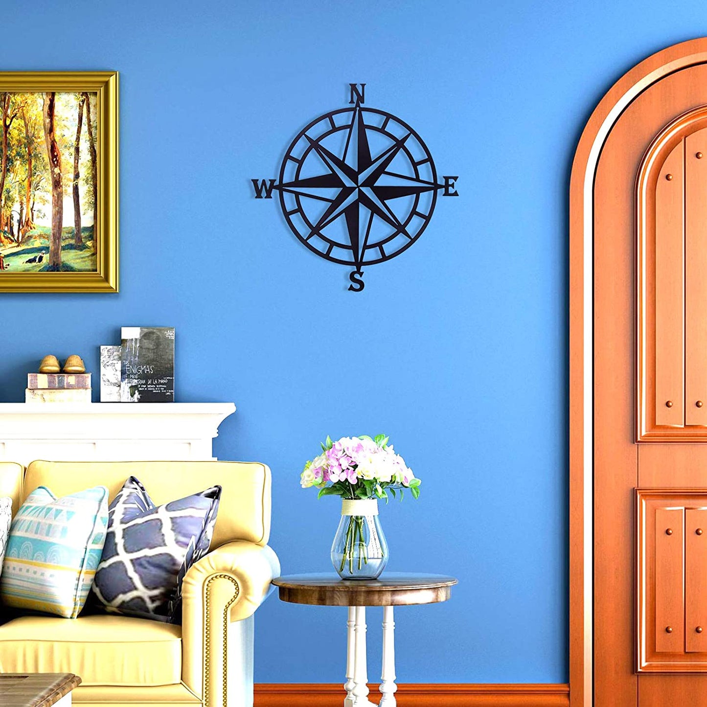 11 Inches Metal Decorative Nautical Compass Wall Decor, Living Room Bedroom (Black)