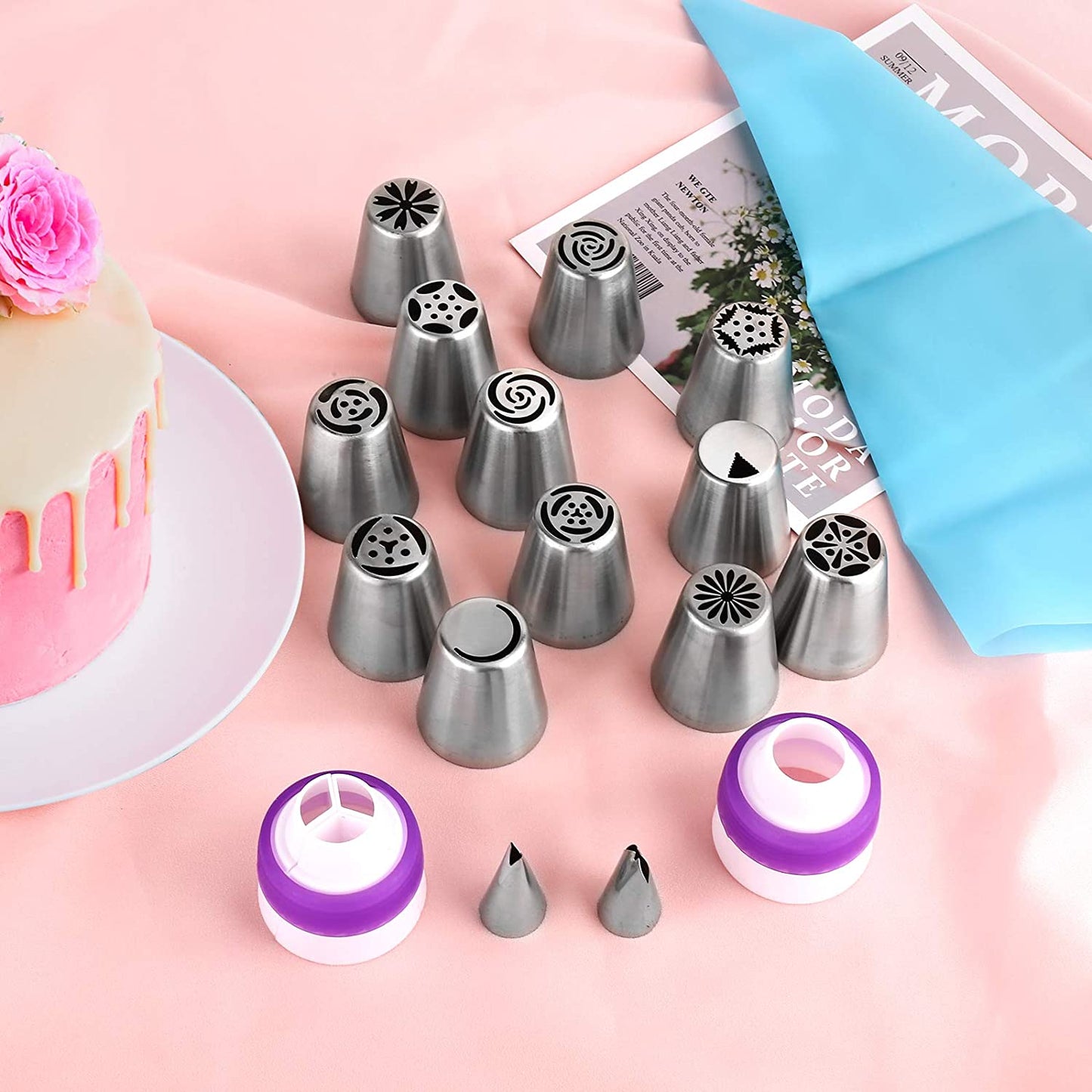 47 Pcs set Russian Piping Tips Set, 12 Flower Frosting Tips Nozzles Icing Tips for Cake Decorating