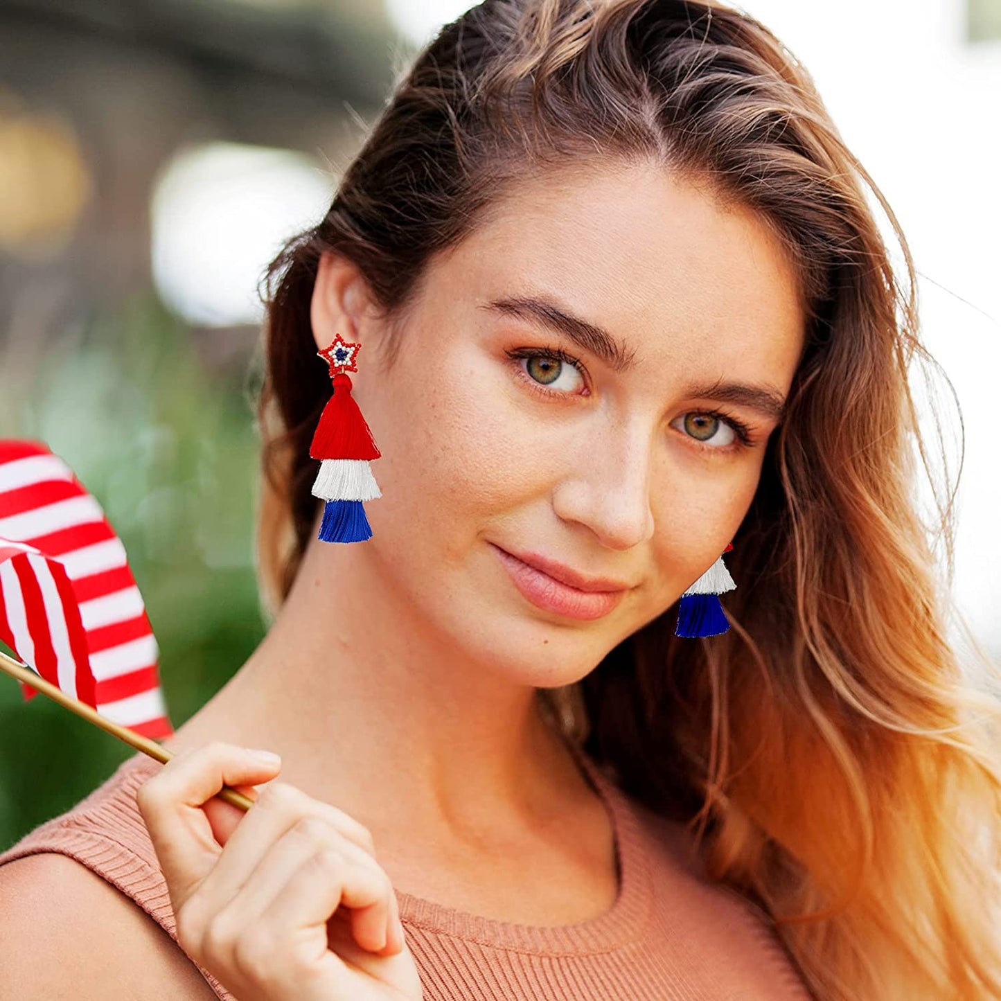 4th Of July Earrings for Women Handmade Patriotic Drop Dangle Beaded Earrings for Independence Day