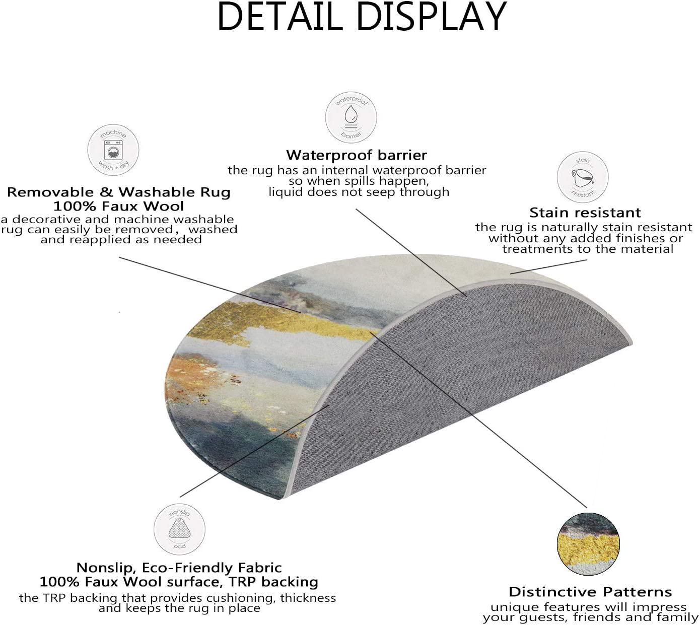 Modern Abstract Round Area Rug-4' Diameter Faux Wool (Round-4' Diameter, Blue & Gray)