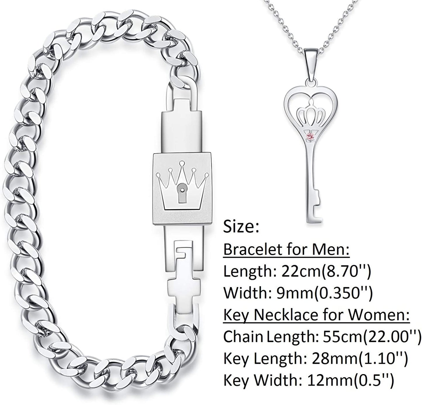 His & Hers Matching Set King Queen Couple Key Lock Bracelet Pendant Set in a Box, A Pair
