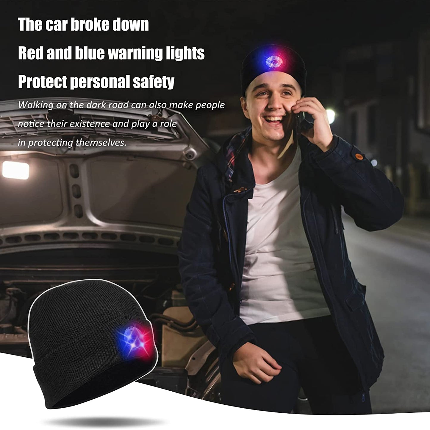 Unisex Beanie Hat w/ Light, 5 LED Rechargeable Flashlight Hat Winter Knitted Warm, USB, Black