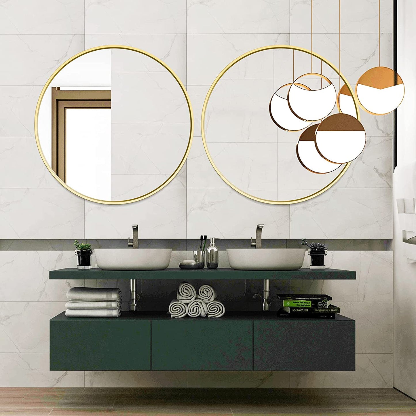 Gold Round Mirror, 20 Inch Round Metal Framed for Home Decoration