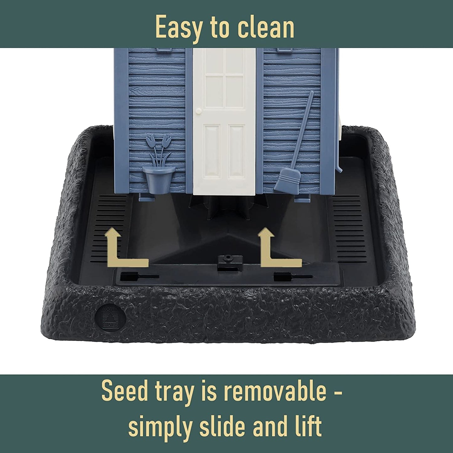 Blue Cottage Birdfeeder: Easy Fill & Clean. Squirrel Proof Hanging Cable included, or Pole Mount (pole sold separately). Large, 5 pound Seed Capacity (9.5 x 10.25 x 11, Blue)