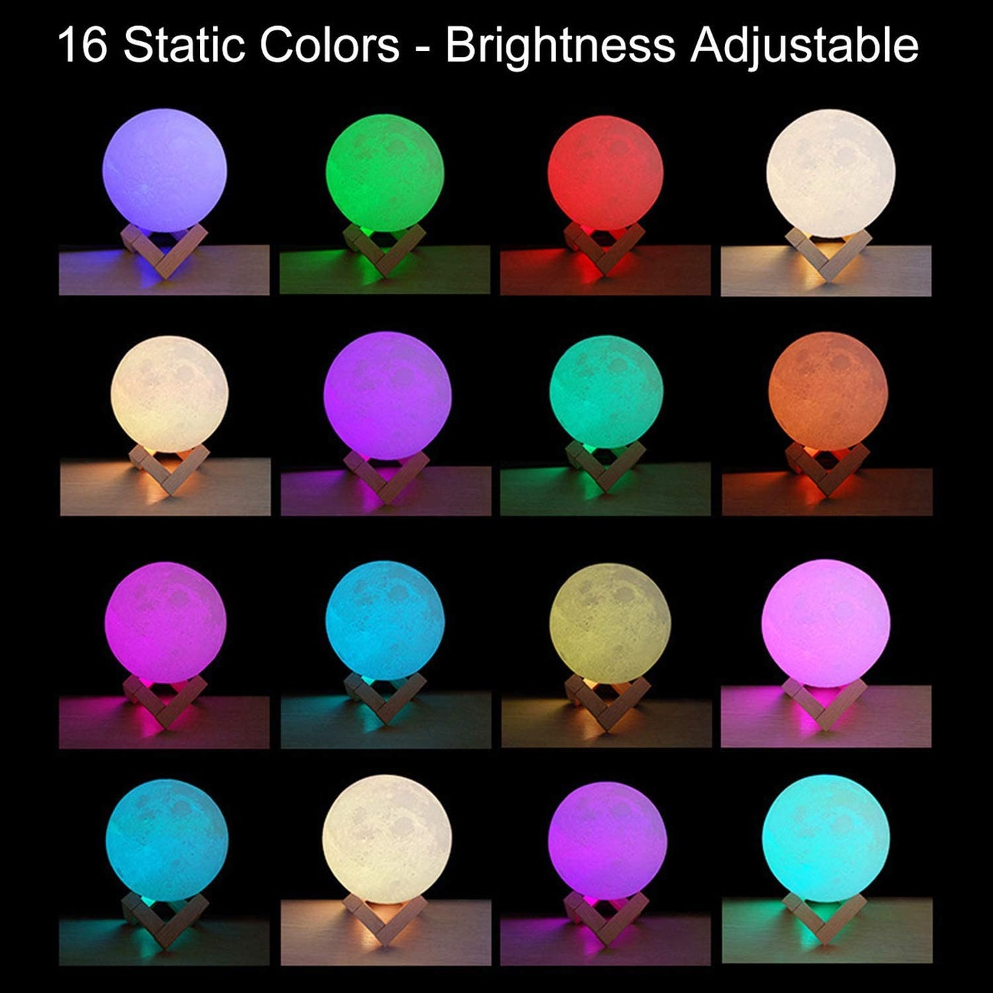 Moon Lamp, 16 Colors 3D Printed Moon Lights w/ Stand, Remote & Touch Control, USB, 4.72in