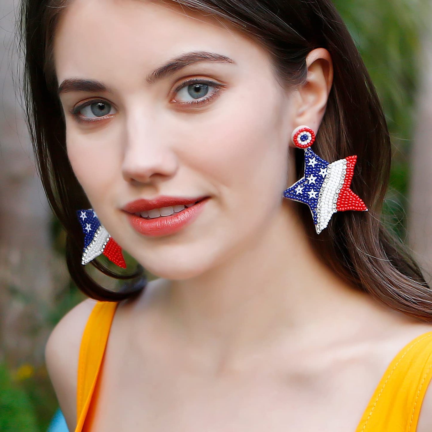 4th Of July Earrings for Women Handmade Patriotic Drop Dangle Beaded Earrings for Independence Day