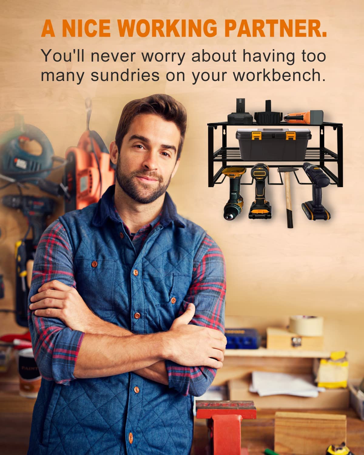 Power Tool Organizer, Wall Mounted Storage Rack, 150lb Weight Limit Utility Holder for Drill & Screwdriver