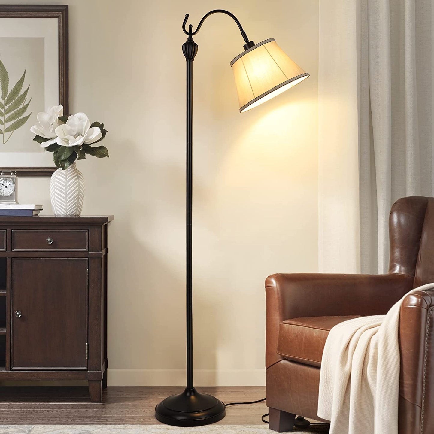 Floor Lamps for Living Room, Tall Standing Lamp with Shade, LED Farmhouse Pole Vintage,  Black