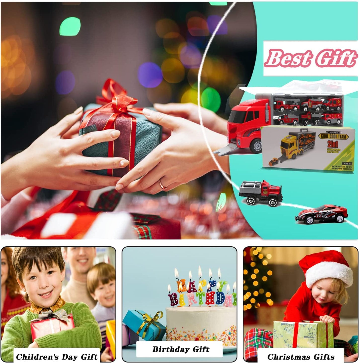 Kids Red Toys Car for Boys Truck 13 in 1 Large Transport Cars Carrier Set