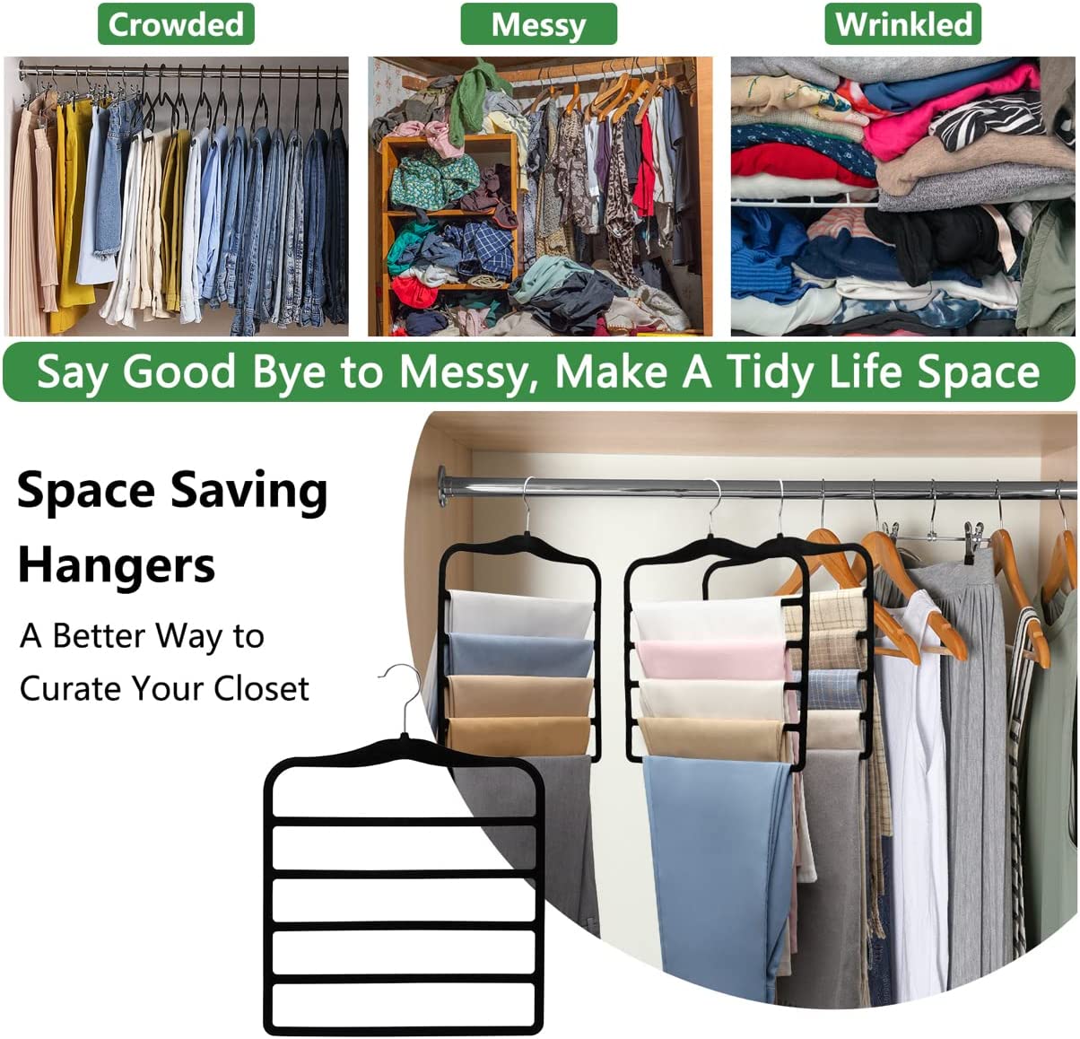 Non Slip 3 Pack Pants-Hangers-Space-Saving,Closet-Organizers-and-Storage