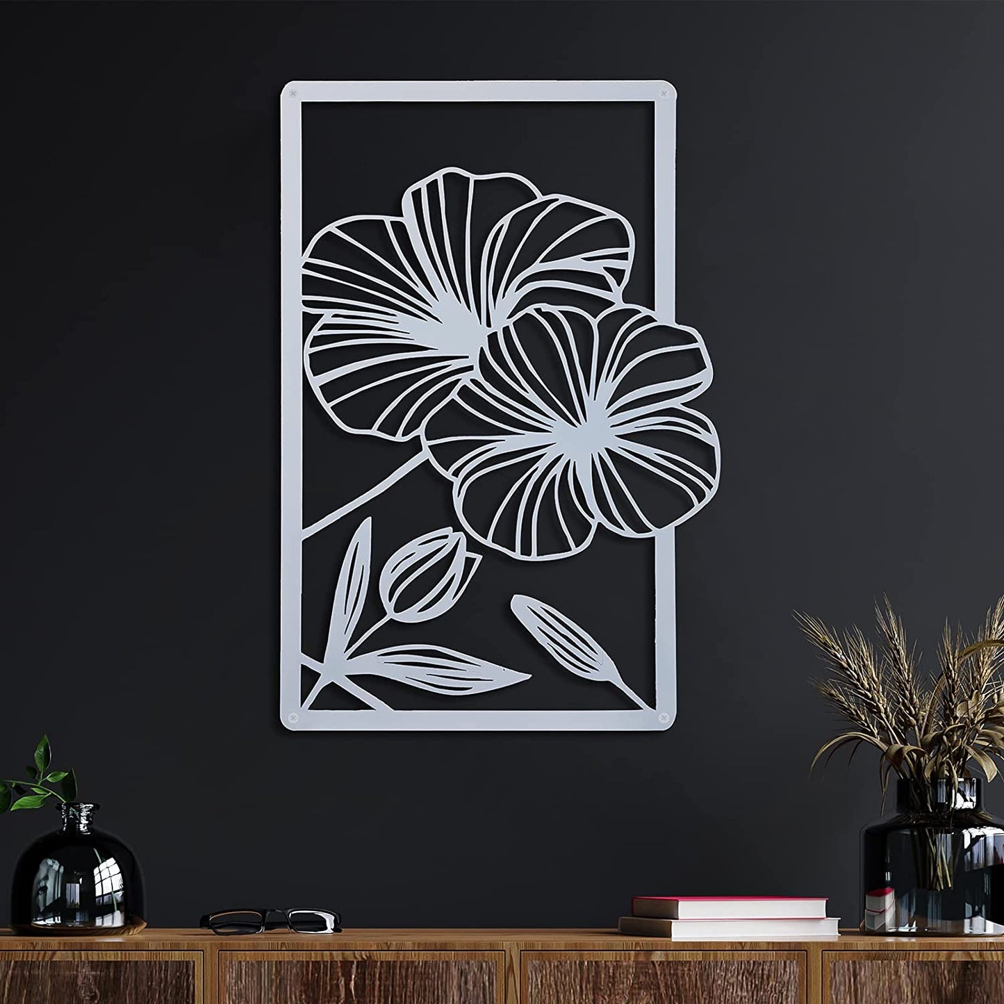 4 Pcs Metal Wall Decoration Line Art Minimalist 16.5 x 11.9 Inch (White)