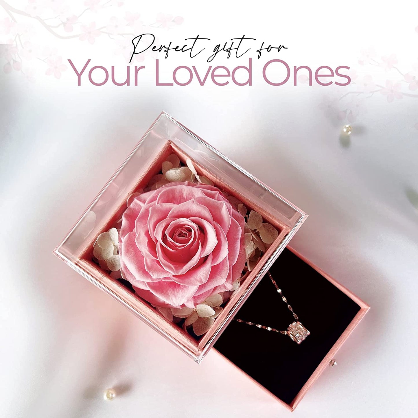 Preserved Rose Box w/ Necklace | Flowers | Gifts for Women, Mom, Eternity Band