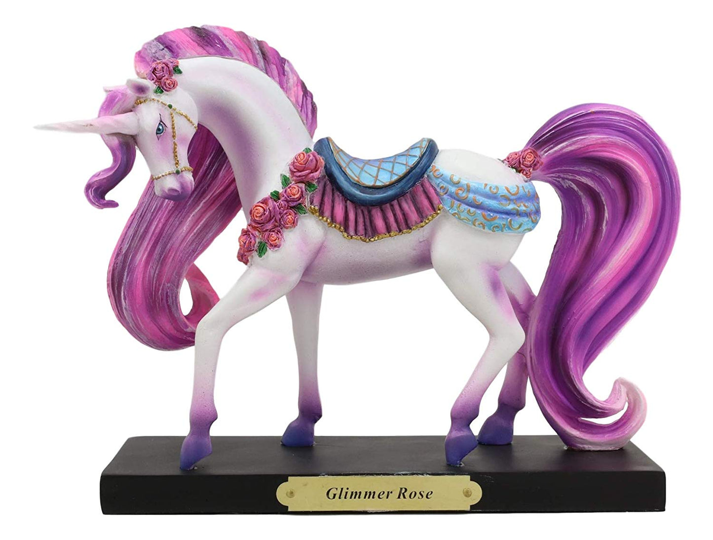 Fantasy Glimmer Rose Unicorn Mare Horse Figurine 7.75"W