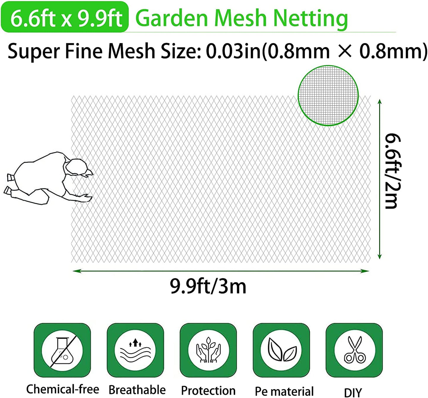 Ultra Fine Garden Mesh Netting, 6.6 x 9.9FT Bird Screen Barrier Netting, Thicken Plant Covers