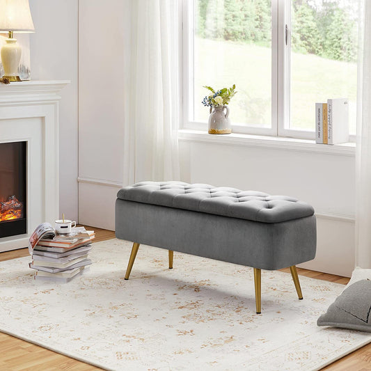 Folding  Storage Ottoman Bench 42.7 Inches -Gray