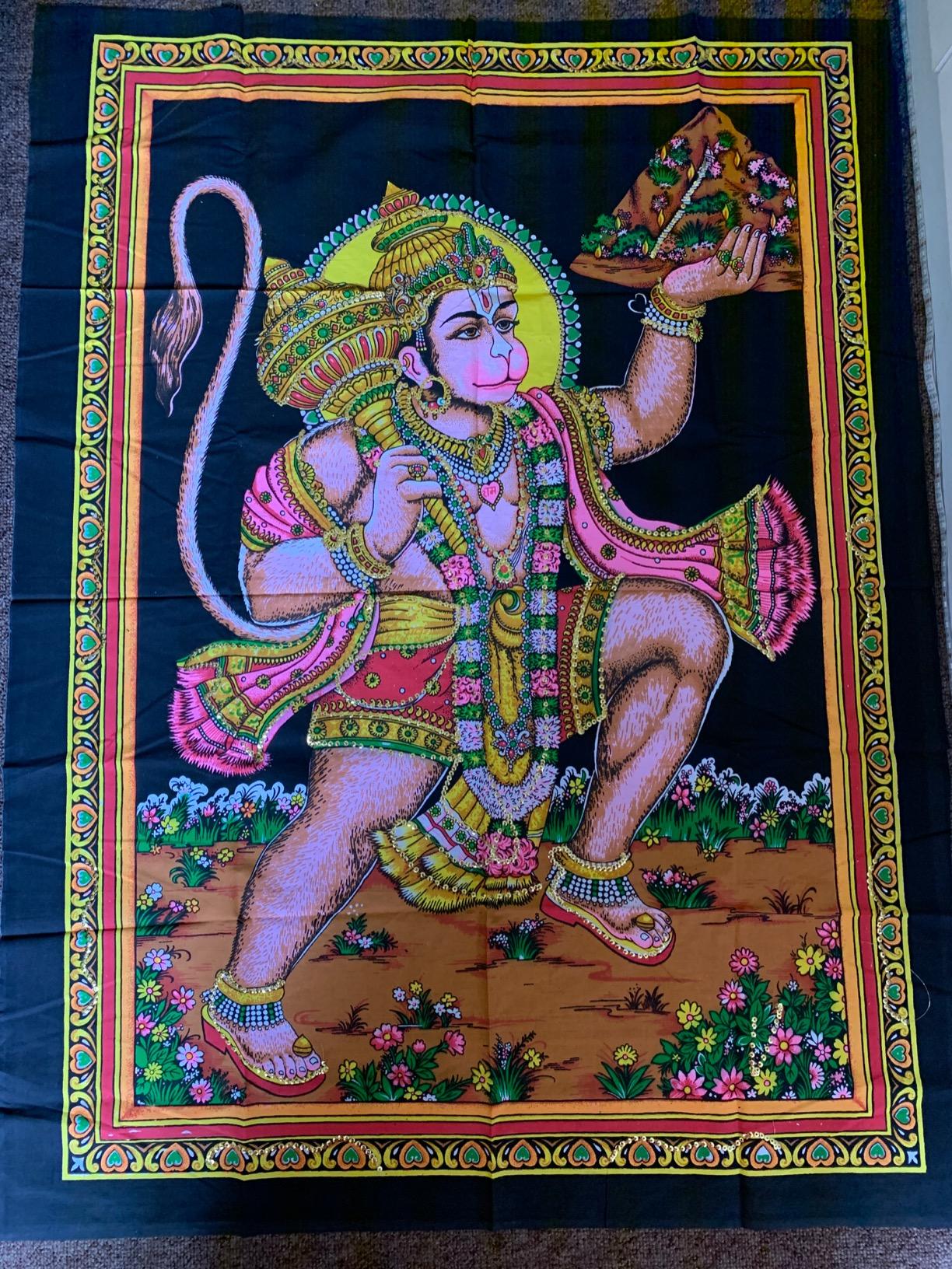 Huge Cotton Fabric Monkey God Hanuman Tapestry 43 X 30