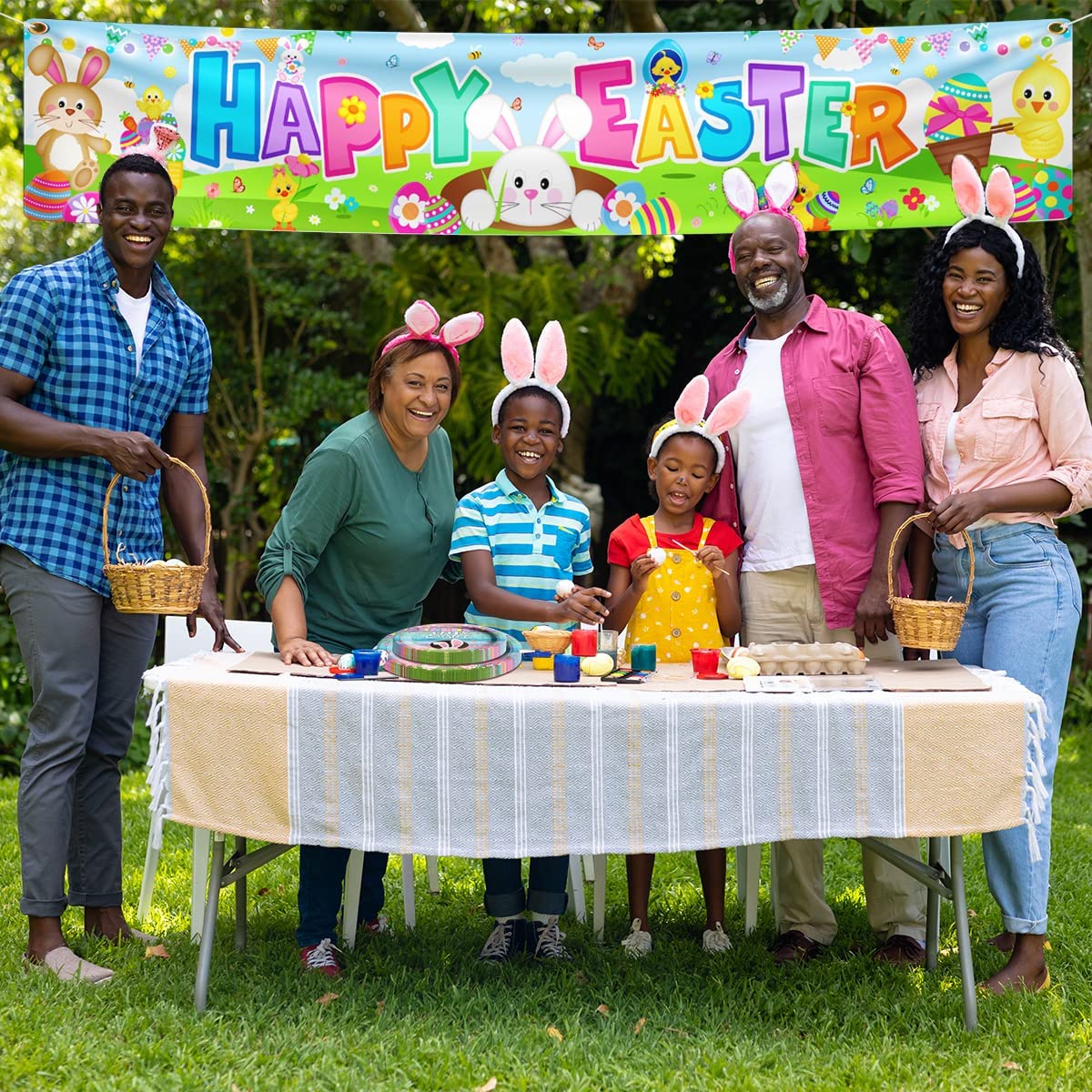 Traditional Easter Day Banner Hang Porch Yard Sign for Indoor Outdoor (Blue)