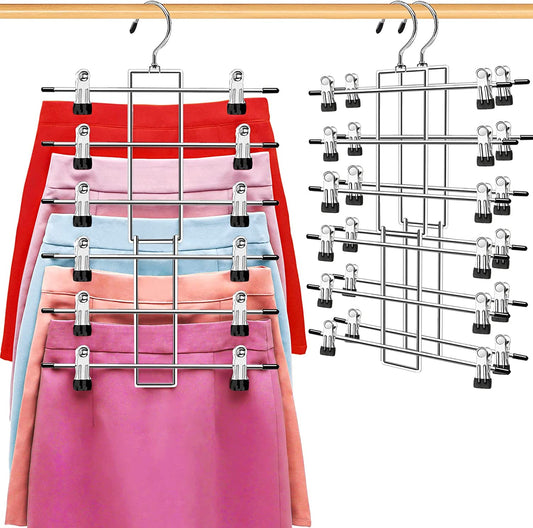 Organization and Storage Skirt Pants Hangers Space Saving,3 Pack 6 Tier