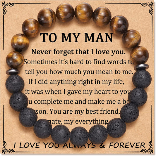 Fathers Day Gifts for Dad/Grandpa/Uncle/Husband Gifts Natural Lava Stone Bracelet for Men