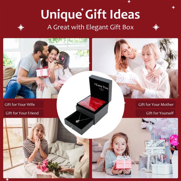 Preserved Real Rose w/ Necklace Enchanted Rose Flower Gifts Eternal Flower, Silver