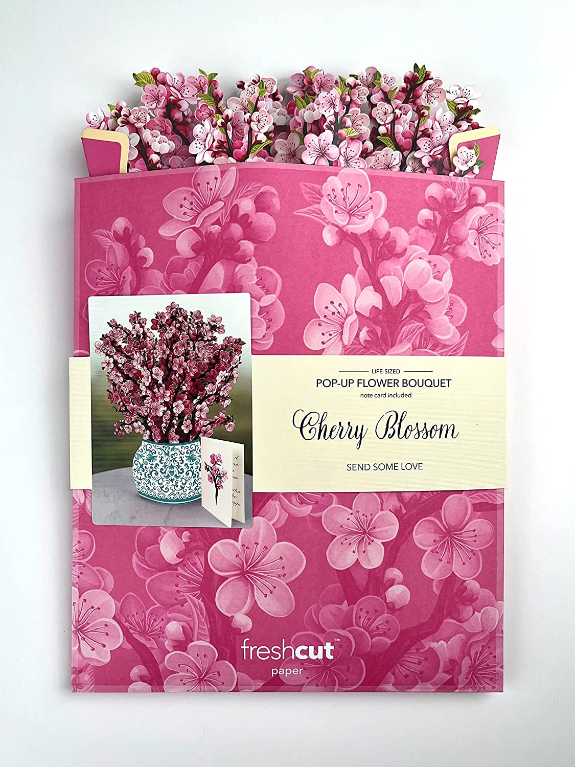 Paper Pop Up Cards, Cherry Blossoms, 12 inch Life Sized Greeting Cards / Note Card & Envelope for Mothers Day