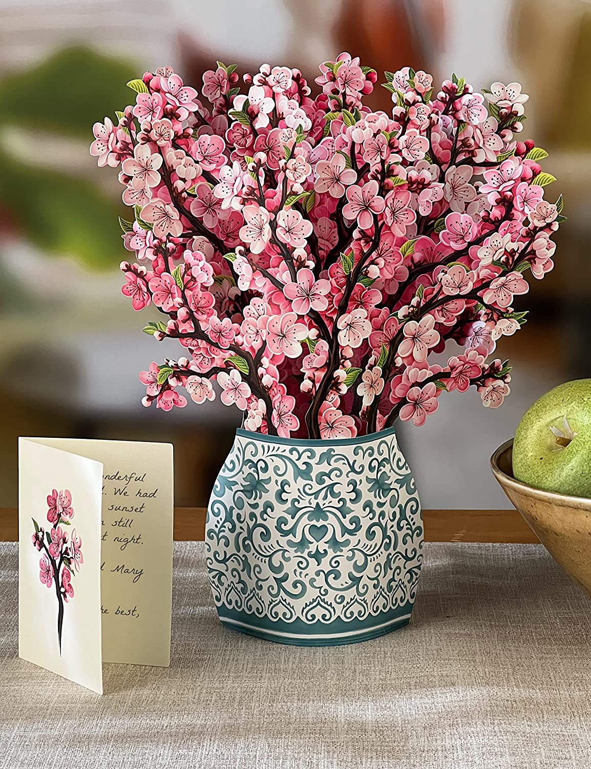 Paper Pop Up Cards, Cherry Blossoms, 12 inch Life Sized Greeting Cards / Note Card & Envelope for Mothers Day