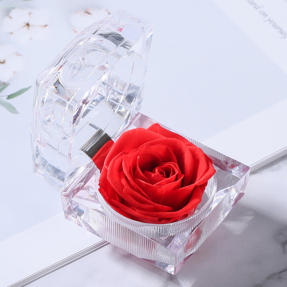 Preserved Forever Rose Acrylic Ring Box Gift for Women