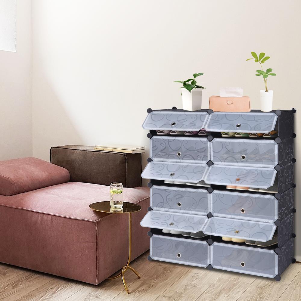 12 Cubes DIY Modular Shoe Storage - 6 Ties 24 Pairs Shoes