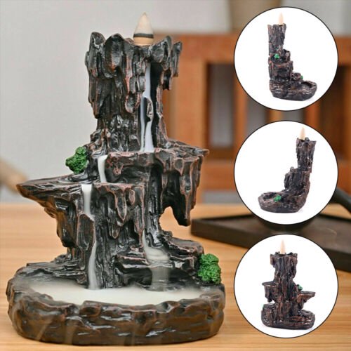 Resin Incense Waterfall Burner Backflow Smoke Censer Holder + Free Cones