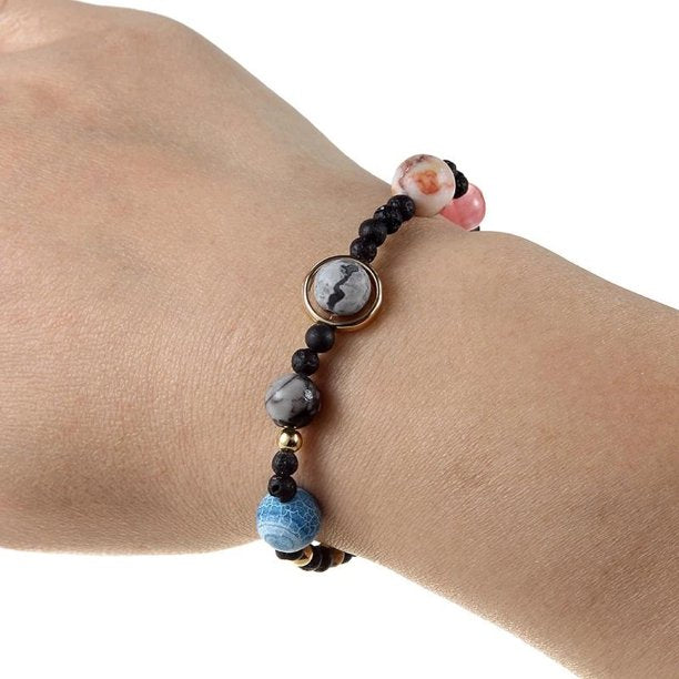 The Eight Planets Bracelet Universe Galaxy Solar System Bracelet Natural Beads Stone, A