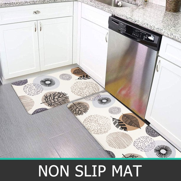 2pcs Colorful Anti Fatigue Kitchen Rug & Mat Sets Waterproof Non-Slip Cushioned Standing Pad 17"x47"+17"x28" Grey