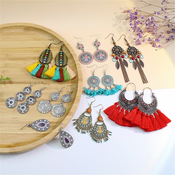 9 Pairs Fashion Boho Drop Dangle Earrings for Women/Girls Colorful Tassel