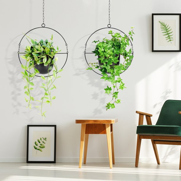 Metal Plant Wall Hanger & Ceiling Hanging Planters, Modern Planter, Mid Century Flower Pot Plant Holder Indoor Outdoor Home Decor(2 Pack)