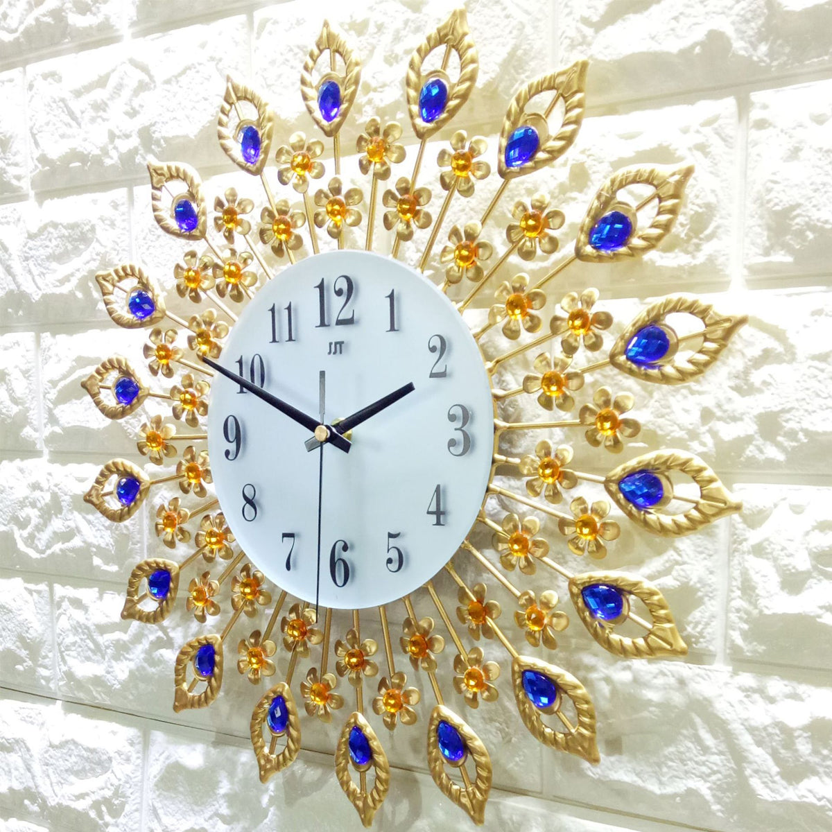 15" Large 3D Wall Clock Watch w/ Peacock Diamonds for Home Decoration