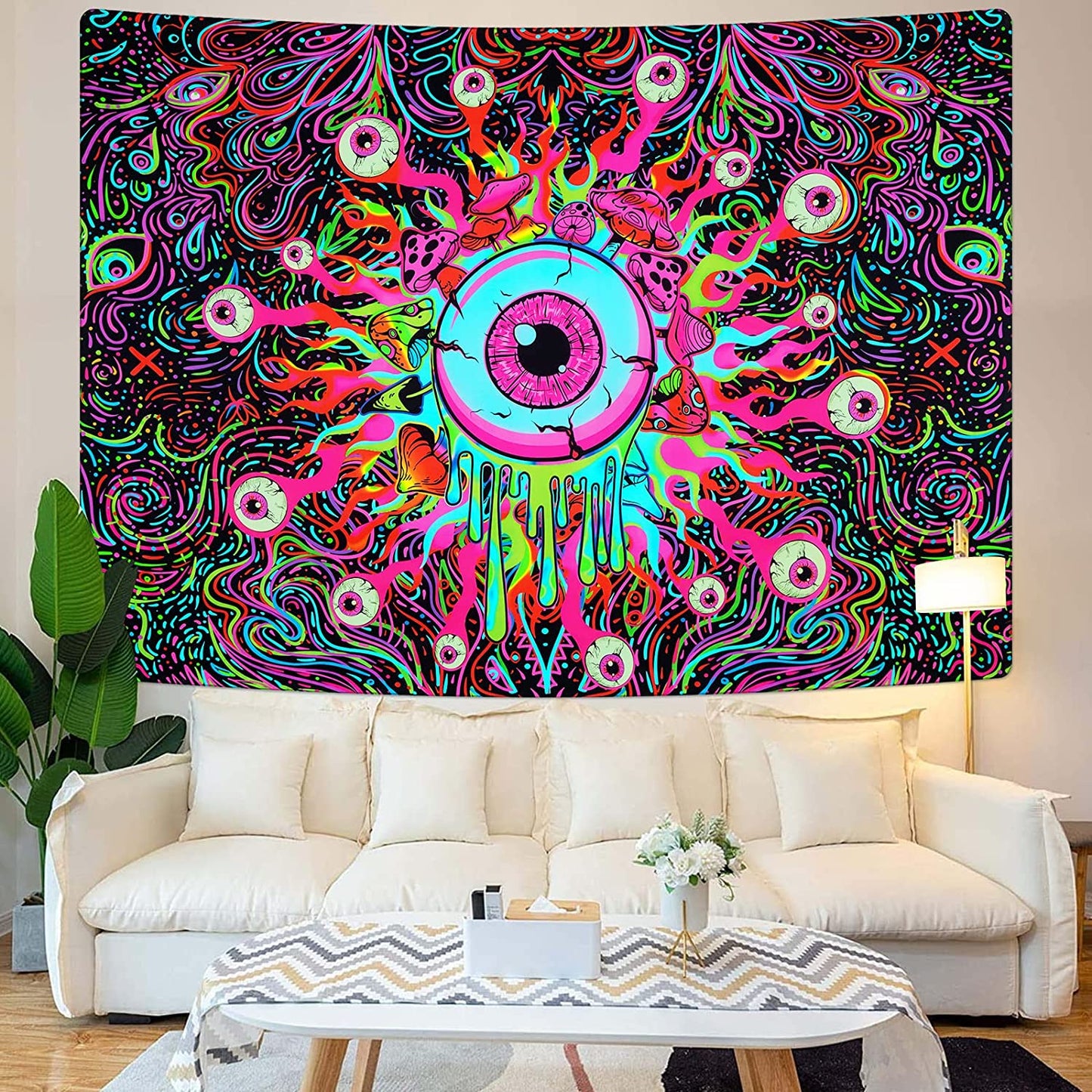 Mushroom UV Eyes Colorful Neon Tapestries Glow in The Dark51.2 x 59.1 inches