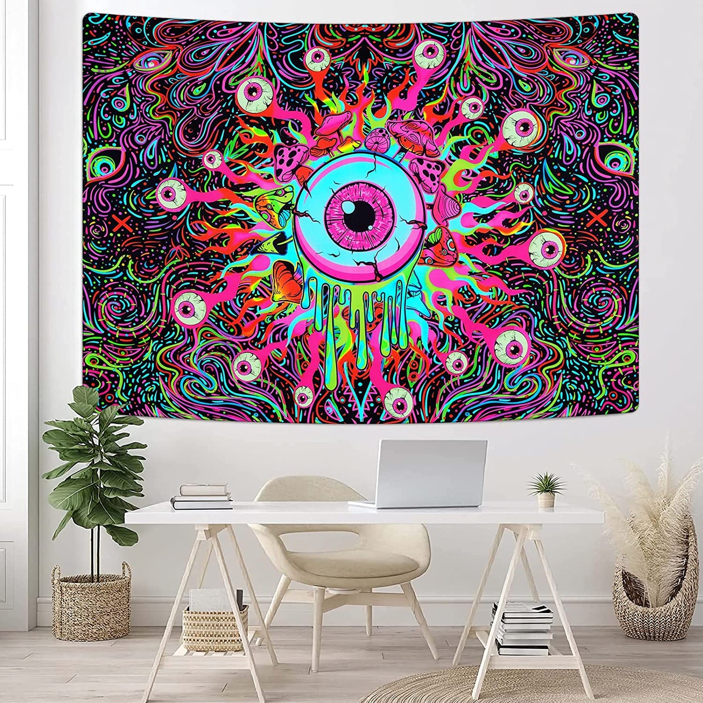 Mushroom UV Eyes Colorful Neon Tapestries Glow in The Dark51.2 x 59.1 inches