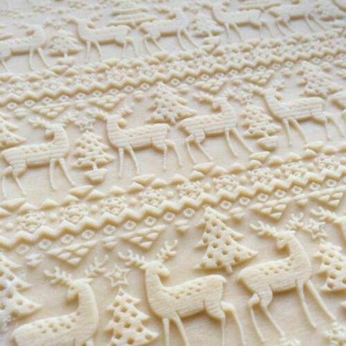 Christmas Wooden Rolling Pin DIY 3D Carved Embossing Roller Cookies Making USA