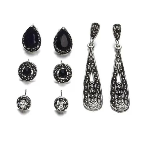4Pairs Women Crystal Bohemian Earring Set Stud Earrings Women