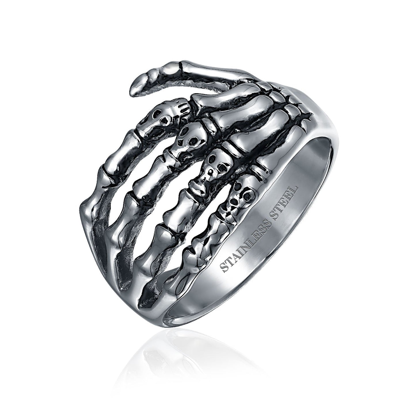 Goth Biker Skeleton Hand Wrap Band Ring for Men