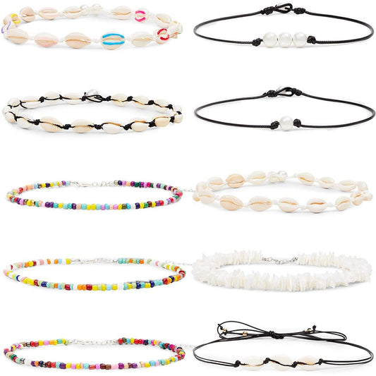 10-Pack Pearl Shell Choker Necklaces for Women