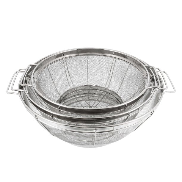 3 Piece Colander Set-Stainless Steel Wired Mesh Strainer Baskets with Wide Handles-11"-5 Quart 9.5"