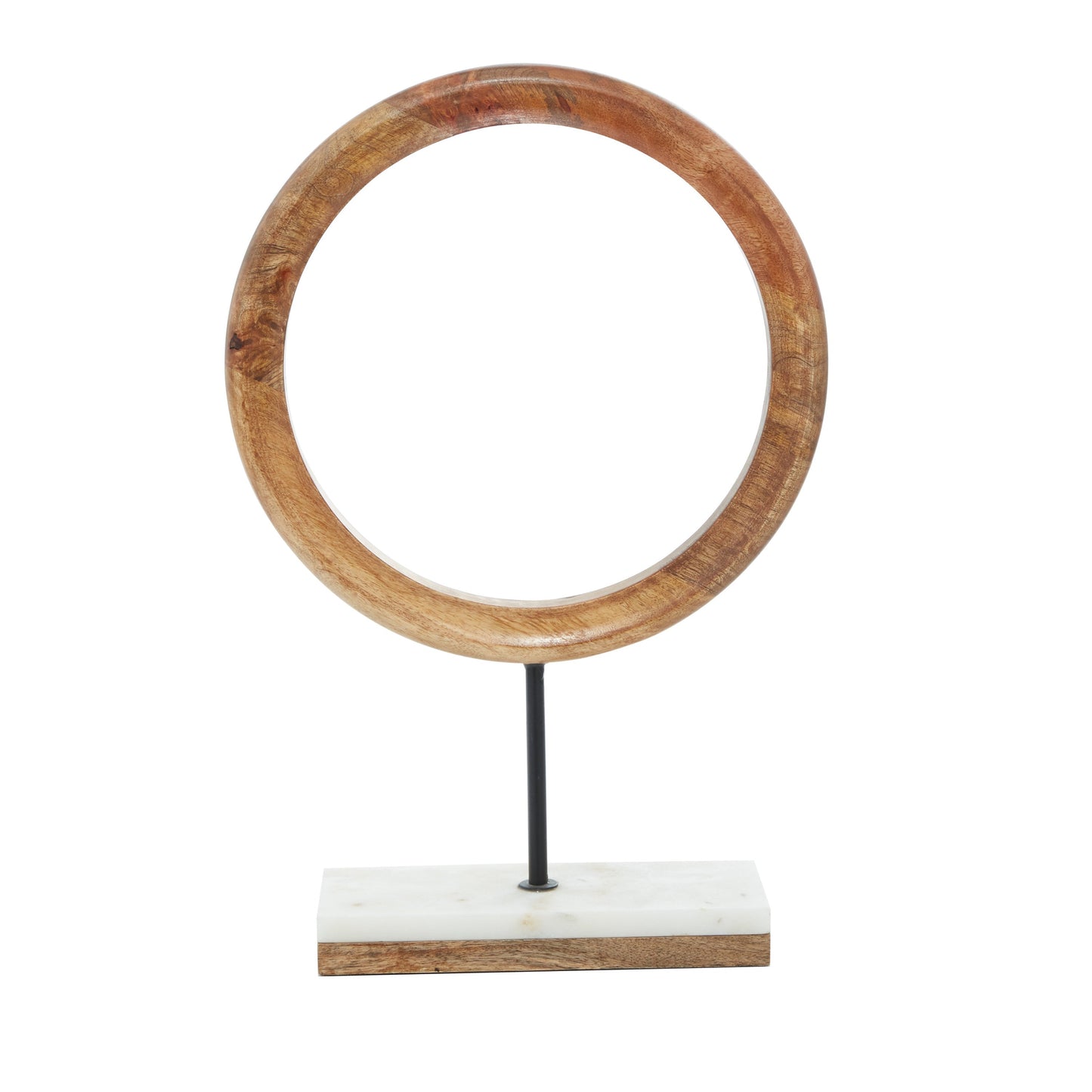 Contemporary Mango Wood And Marble Ring Sculpture, Brown