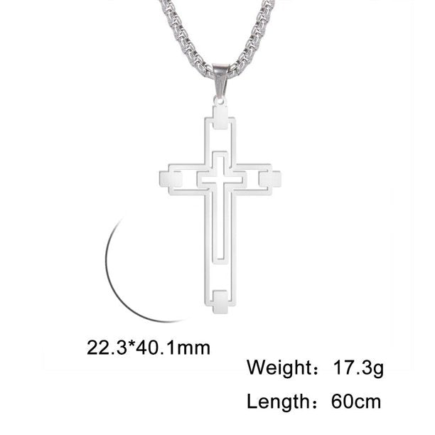 Silver Vintage Cross Pendant Necklaces for Men Women Stainless Steel Necklace Box Chain