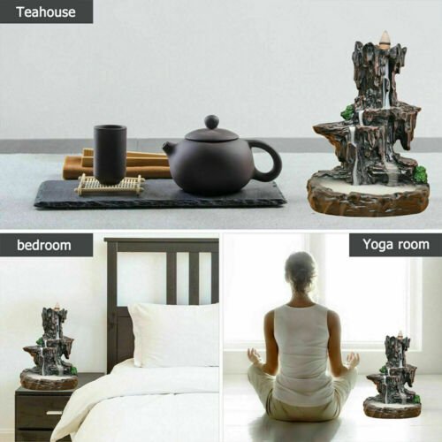 Resin Incense Waterfall Burner Backflow Smoke Censer Holder + Free Cones