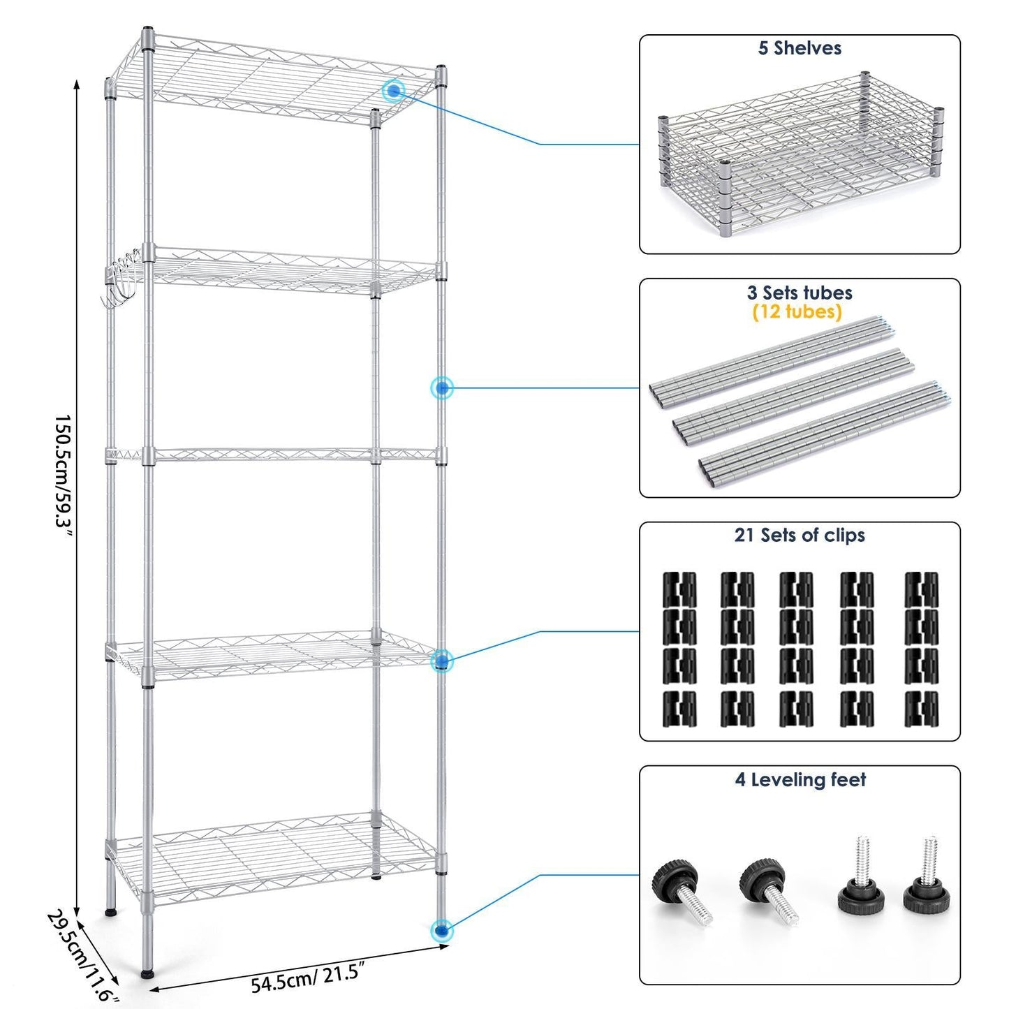 5 Tier Wire Shelving Metal Storage Rack