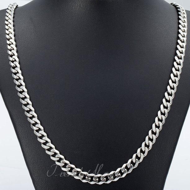 7mm 20" Stainless Steel Silver Tone Chain Cuban Curb Men Necklace