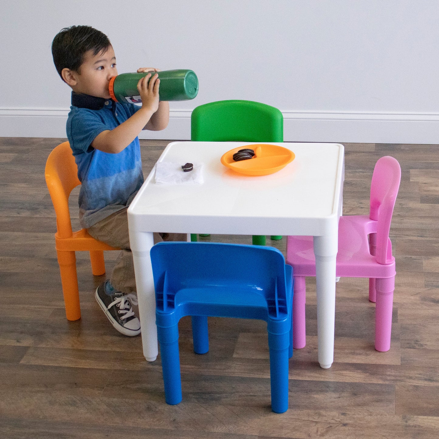 5-Piece Plastic Dry-Erase Table & Chair Set with Eraser