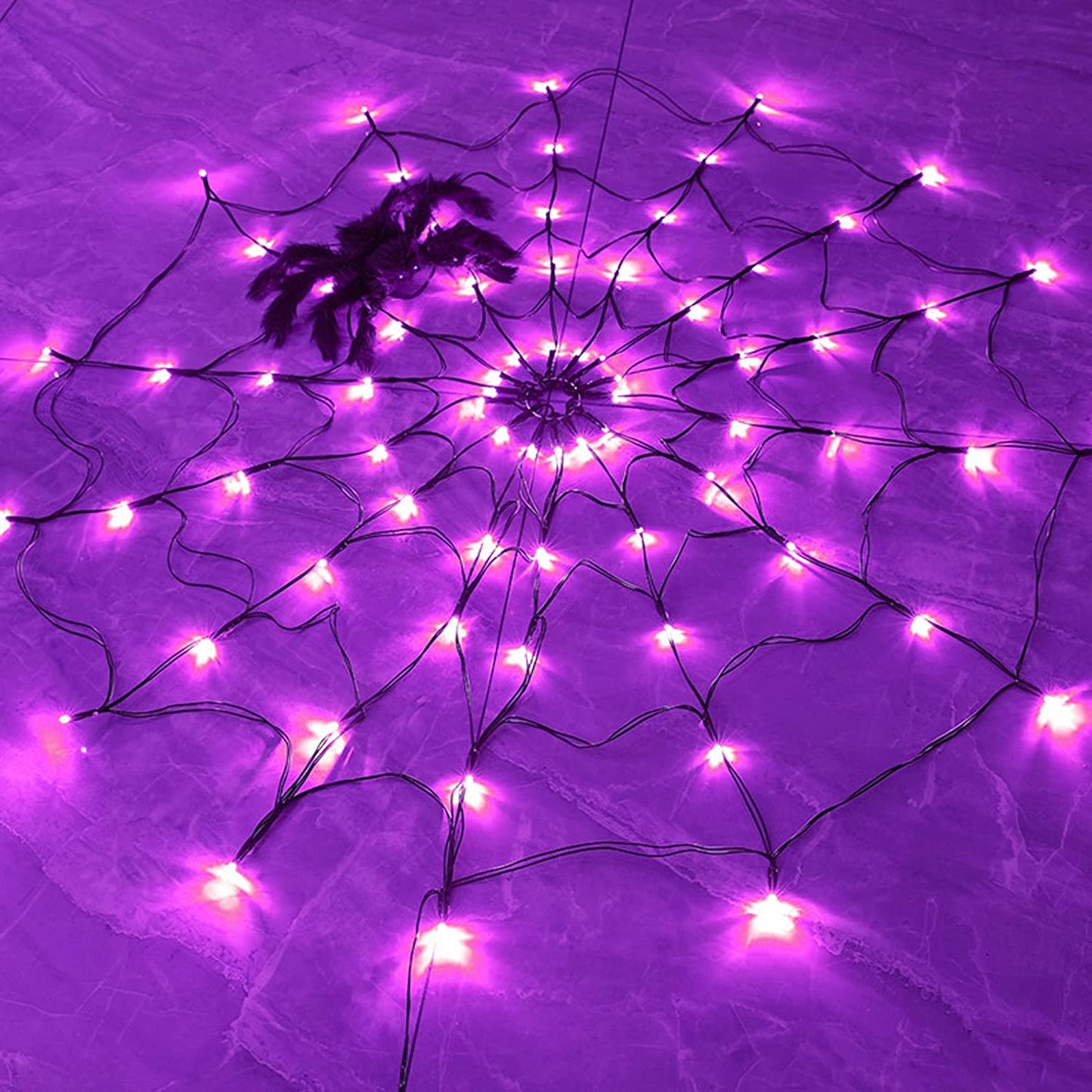 60 LED 24" Spider Web String Halloween Lights w/ Black Spider