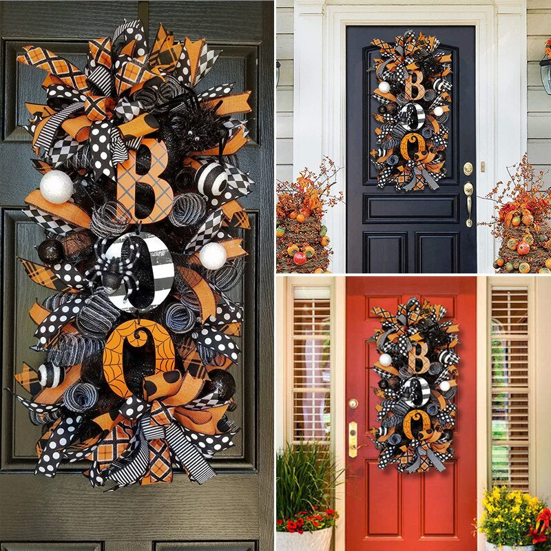 Fall Wreath Front Door Ornament for Halloween Decoration